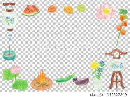水彩絵の具で描いたお盆のフレーム 116327849