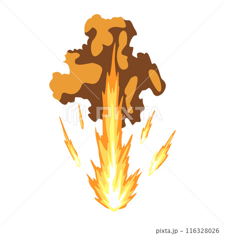 Gun flashe or gunshot animation. Fire explosion effect during the shot with the gun. Cartoon flash effect of bullet start. Shotgun fire, muzzle flash and explode 116328026