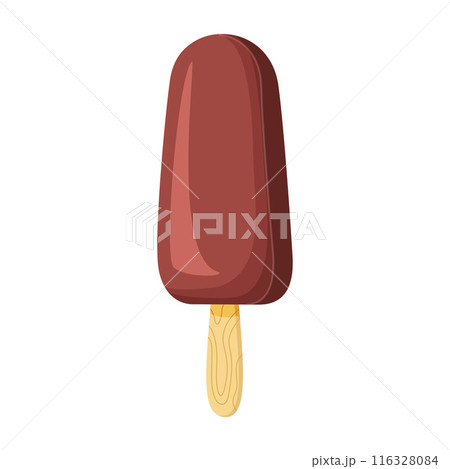 Chocolate ice cream on stick. Cold summer dessert flat style 116328084