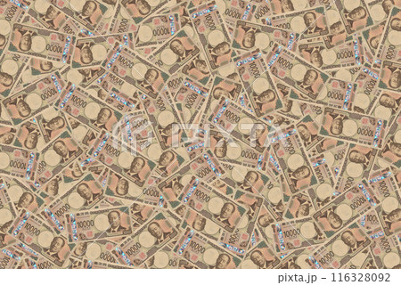 全面に敷き詰められた新紙幣の一万円札、2024年 全面に敷き詰められた新紙幣の一万円札、2024年 116328092
