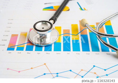Stethoscope on spreadsheet and graph paper, Finance, Account, Statistics, Investment, Analytic research data economy and Business company concept. 116328143