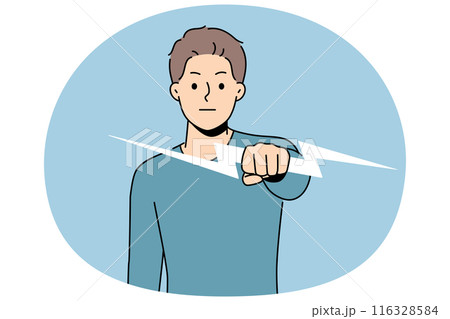 Strong man holding lightning bolt symbolizes energy and determination to solve problems and troubles Strong man holding lightning bolt symbolizes energy and determination to solve problems and troubles 116328584