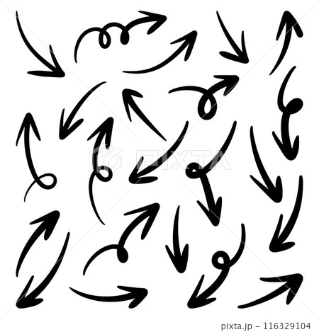 Set of Hand drawn vector arrows doodle on white background. design element vector illustration. Set of Hand drawn vector arrows doodle on white background. design element vector illustration. 116329104
