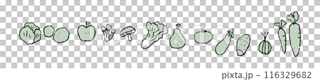 Loose hand-drawn line drawings of vegetables_horizontal_black and green 116329682