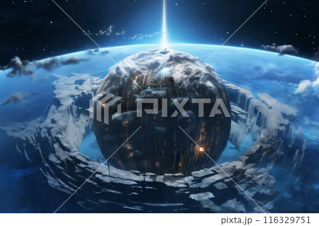 a cosmic view of planet on background of dark space of universe 116329751