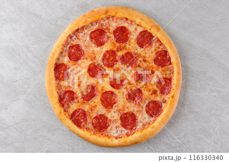 Appetizing Pepperoni Pizza, on a white background, isolate, for a food delivery site, 116330340