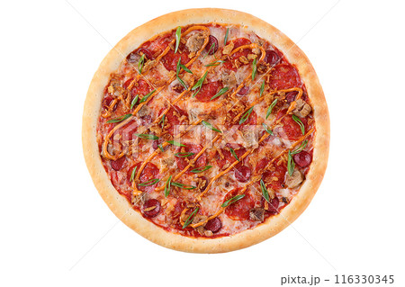 Appetizing Pepperoni Pizza, on a white background, isolate, for a food delivery site, Appetizing Pepperoni Pizza, on a white background, isolate, for a food delivery site, 116330345