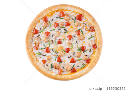 Appetizing Pepperoni Pizza, on a white background, isolate, for a food delivery site, Appetizing Pepperoni Pizza, on a white background, isolate, for a food delivery site, 116330351