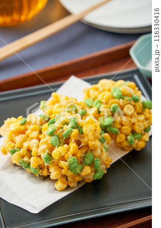 とうもろこしと枝豆のかき揚げ とうもろこしと枝豆のかき揚げ 116330416