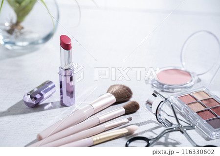 アイシャドウパレットとアイラッシュカーラーとメイクブラシとリップスティックとチーク 116330602
