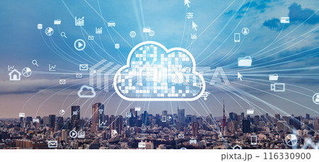 都市とクラウド バナー・広告向け横長ビジュアル 都市とクラウド バナー・広告向け横長ビジュアル 116330900