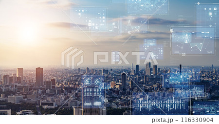 都市とデジタルテクノロジー バナー・広告向け横長ビジュアル 都市とデジタルテクノロジー バナー・広告向け横長ビジュアル 116330904