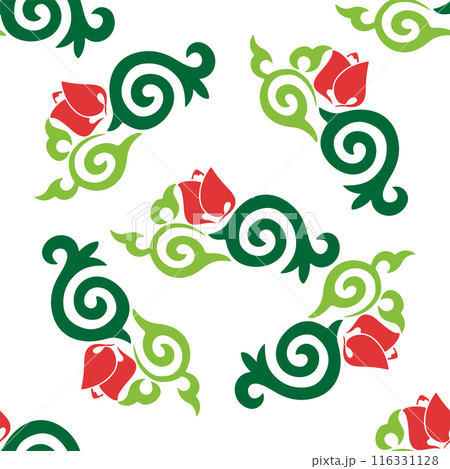 Floral pattern Tatar Native Ornamental border with tulips. Culture of the Tatar people, symbols of green and red Floral pattern Tatar Native Ornamental border with tulips. Culture of the Tatar people, symbols of green and red 116331128