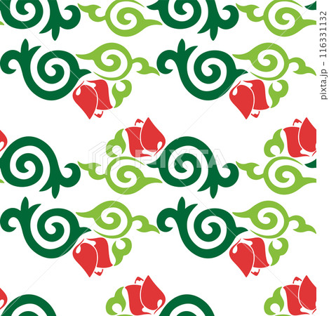 Floral pattern Tatar Native Ornamental border with tulips. Culture of the Tatar people, symbols of green and red 116331132