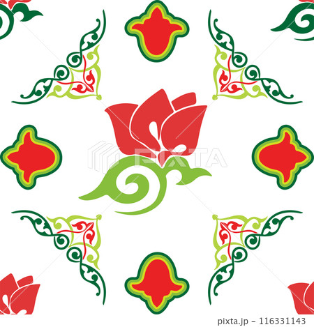 Floral pattern Tatar Native Ornamental border with tulips. Culture of the Tatar people, symbols of green and red 116331143