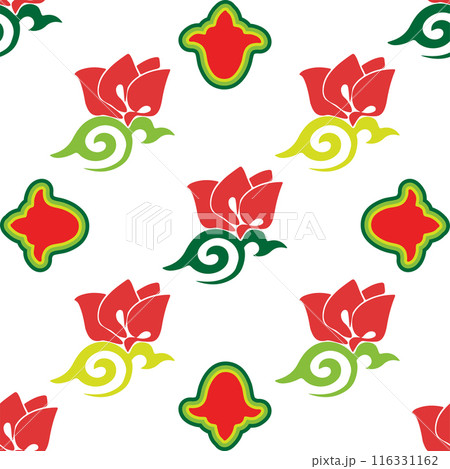 Floral pattern Tatar Native Ornamental border with tulips. Culture of the Tatar people, symbols of green and red 116331162