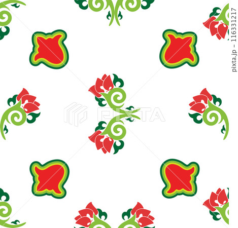 Floral pattern Tatar Native Ornamental border with tulips. Culture of the Tatar people, symbols of green and red 116331217