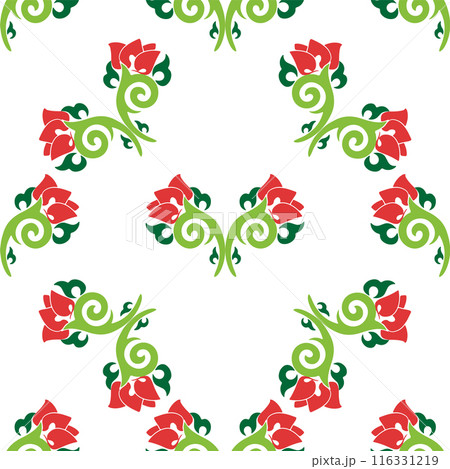 Floral pattern Tatar Native Ornamental border with tulips. Culture of the Tatar people, symbols of green and red 116331219