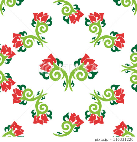 Floral pattern Tatar Native Ornamental border with tulips. Culture of the Tatar people, symbols of green and red 116331220