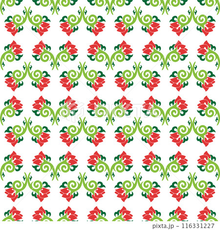 Floral pattern Tatar Native Ornamental border with tulips. Culture of the Tatar people, symbols of green and red 116331227