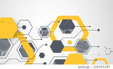 Modern science or technology abstract background using hexagonal shapes. Wireframe spot surface illustration. Vector. Modern science or technology abstract background using hexagonal shapes. Wireframe spot surface illustration. Vector. 116331297