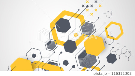 Modern science or technology abstract background using hexagonal shapes. Wireframe spot surface illustration. Vector. 116331302