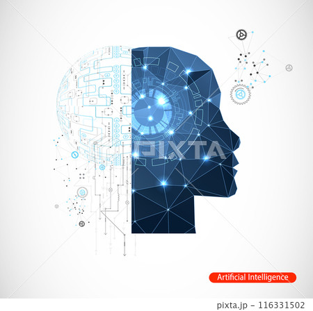 Artificial Intelligence. Technical background with a silhouette of a man. Big data concept. Machine cyber mind. Artificial Intelligence. Technical background with a silhouette of a man. Big data concept. Machine cyber mind. 116331502