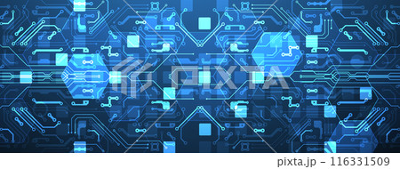 Abstract circuit board and hexagons on gradient color background. Hi-tech digital technology concept. 116331509