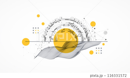 The abstract wave is made in a frame style with half tone element. Template for science and technology presentation. Hand drawn vector art. The abstract wave is made in a frame style with half tone element. Template for science and technology presentation. Hand drawn vector art. 116331572