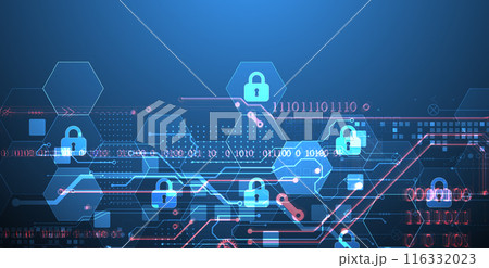 Secure digital background. Virtual confidential, programming protection. Hand drawn vector. 116332023