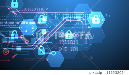 Secure digital background. Virtual confidential, programming protection. Hand drawn vector. 116332024