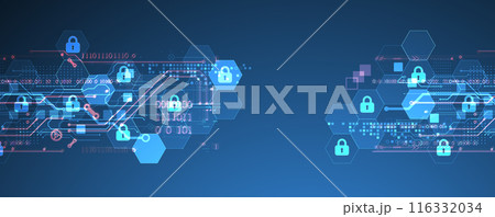Secure digital background. Virtual confidential, programming protection. Hand drawn vector. 116332034