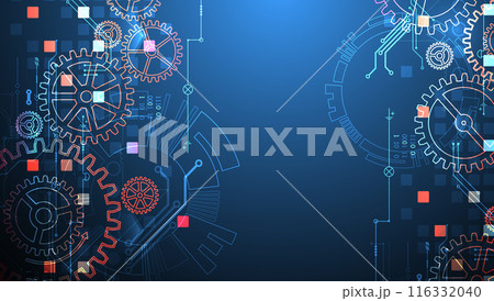 Gear wheel technology pattern on gradient background. Hand drawn vector. 116332040