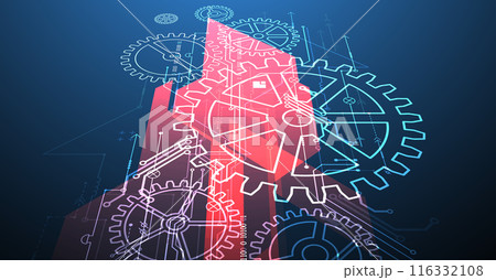 Abstract technological background with glowing cogwheels. Vector Abstract technological background with glowing cogwheels. Vector 116332108
