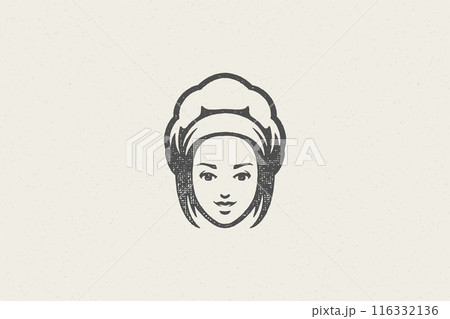 Woman head in traditional chef cap silhouette work in kitchen hand drawn stamp effect vector illustration Woman head in traditional chef cap silhouette work in kitchen hand drawn stamp effect vector illustration 116332136