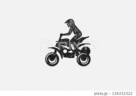 Black silhouette person in helmet driving quadricycle trip in countryside hand drawn stamp effect vector illustration Black silhouette person in helmet driving quadricycle trip in countryside hand drawn stamp effect vector illustration 116332322