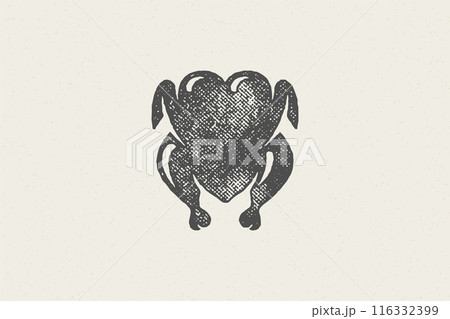 Whole roasted grilled chicken silhouette hand drawn stamp effect vector illustration 116332399
