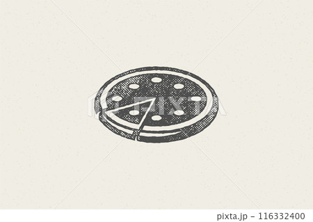 Pizza silhouette with tomatoes and mushrooms fast food hand drawn stamp effect vector illustration. Pizza silhouette with tomatoes and mushrooms fast food hand drawn stamp effect vector illustration. 116332400