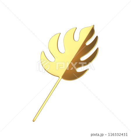 Exotic fern leaf botanical golden metallic plant with stem decor element 3d icon realistic vector 116332431