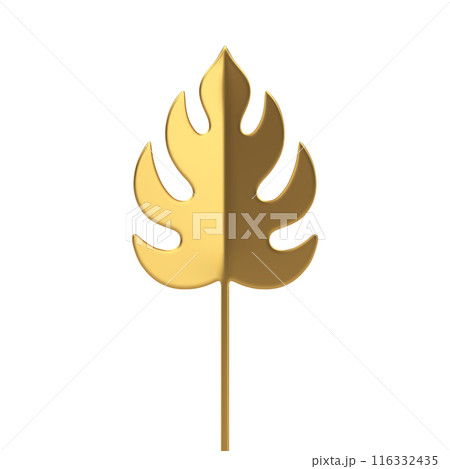 Golden monstera leaf herbal floral plant tree branch premium decor element 3d icon realistic vector 116332435