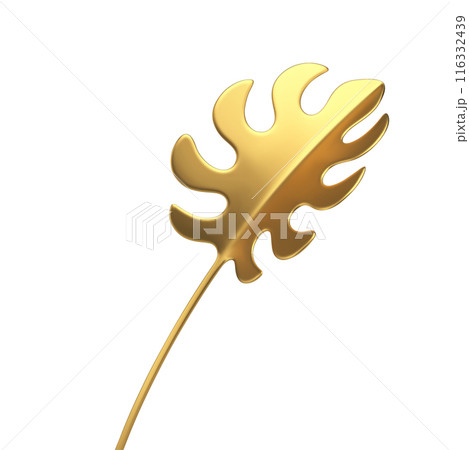Golden fern leaf tropical stem branch metallic premium decorative design 3d icon realistic vector 116332439