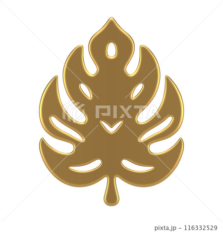 Fern leaf monstera ornamental plant foliage golden decor element wedding design 3d icon vector 116332529