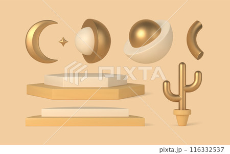 Geometric 3d decor elements vector templates set. 116332537