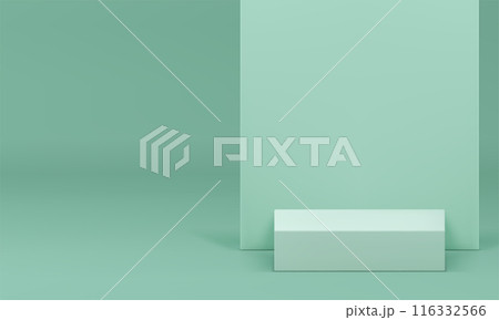 Light green 3d podium squared pedestal with wall background realistic vector illustration Light green 3d podium squared pedestal with wall background realistic vector illustration 116332566