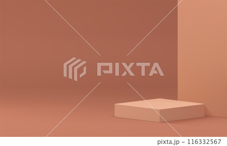 3d beige squared podium pedestal mock up for product show realistic vector illustration 3d beige squared podium pedestal mock up for product show realistic vector illustration 116332567