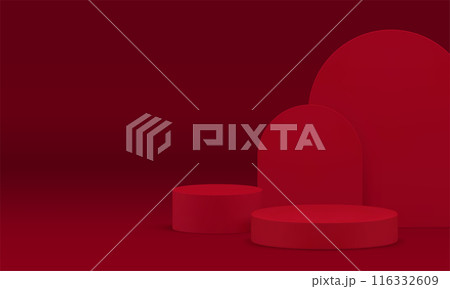 3d red geometric display cylinder podium pedestal for product show realistic vector illustration 3d red geometric display cylinder podium pedestal for product show realistic vector illustration 116332609