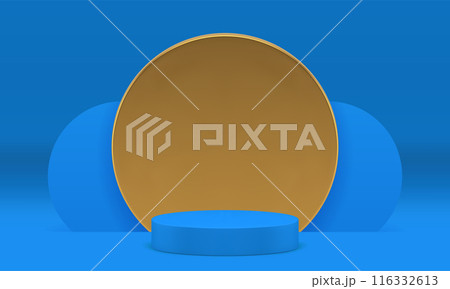 Luxury blue 3d showroom cylinder podium pedestal with round wall background realistic vector Luxury blue 3d showroom cylinder podium pedestal with round wall background realistic vector 116332613