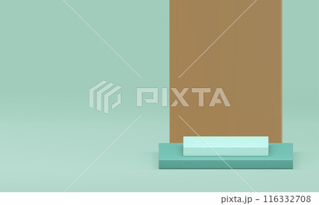 3d green podium pedestal with golden wall background for product show realistic vector illustration 116332708