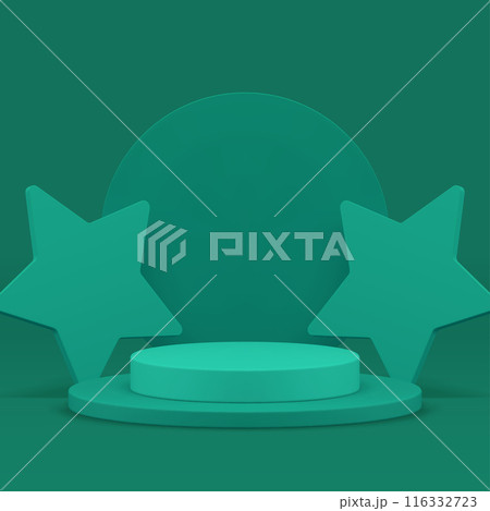 3d green cylinder podium pedestal with stars for presentation realistic vector illustration 116332723
