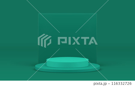 Green 3d podium pedestal display mock up for cosmetic product show realistic vector illustration 116332726